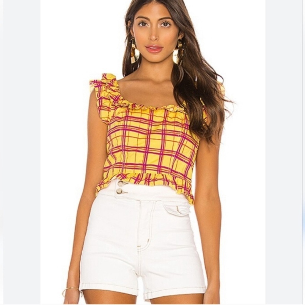 L’Academie Revolve The Laci Top in Yellow Plaid Size Large